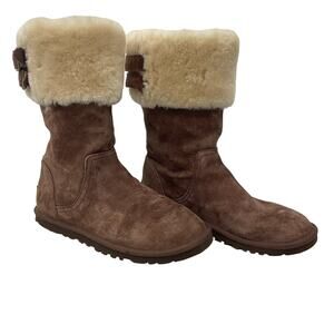 UGG Australia Brown Suede Leather Boots Back Buckle Women Size 7 Preowned